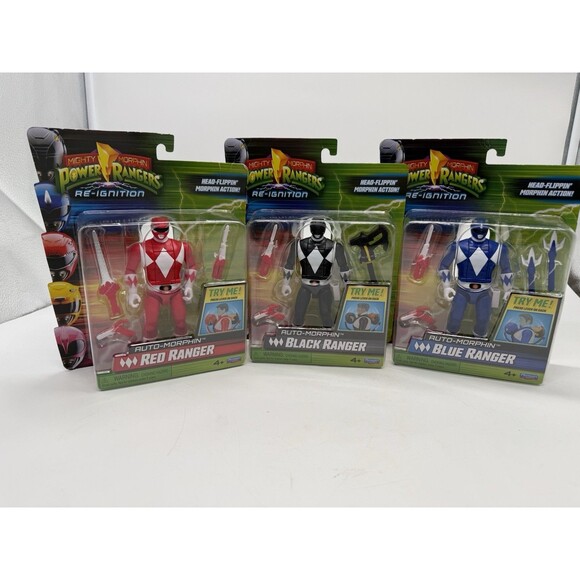 3 Mighty Morphin Power Rangers Re-Ignition Red Blue Black Action Figures 6" - Picture 1 of 16